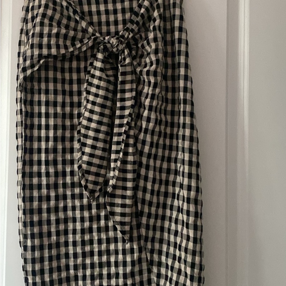 Black and White Midi Wrap Skirt with Tie Front